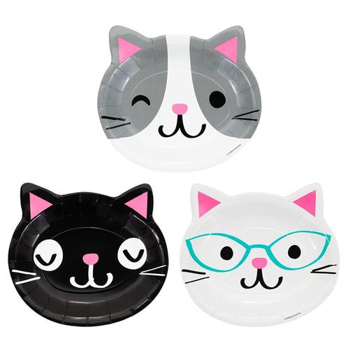 Gekleurde Party Cats Borden 23cm 8st, Hobby en Vrije tijd, Feestartikelen, Nieuw, Verzenden
