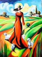 Denis Mihai - Lady in red, Antiek en Kunst