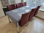 Set van 6 leren eetkamerstoelen - met wieltjes en hoge rug -, Huis en Inrichting, Stoelen, Overige kleuren, Nieuw, Leer, Ophalen of Verzenden