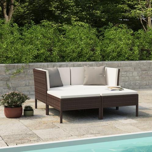 vidaXL 4-delige Loungeset met kussens poly rattan bruin, Tuin en Terras, Tuinsets en Loungesets, Loungeset, Nieuw, Rotan, Verzenden