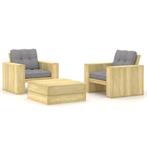 vidaXL 3-delige Loungeset met kussens geïmpregneerd, Verzenden, Nieuw, 3 zitplaatsen, Loungeset