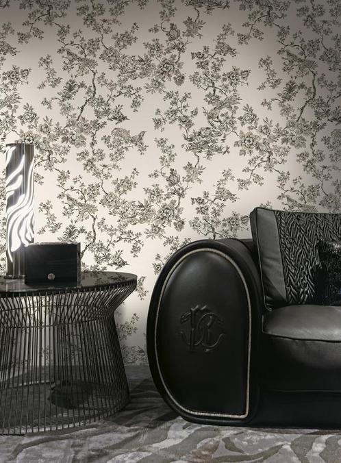 Patroon behang Roberto Cavalli no.8 bloem-Antraciet, Huis en Inrichting, Stoffering | Behang, Ophalen of Verzenden