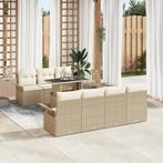 vidaXL 8-delige Tuinbankenset met kussens poly rattan beige, Verzenden, Nieuw, Wicker