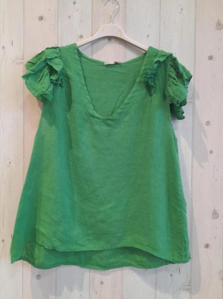 Puur linnen zomer top met v-hals en korte mouwen - GRASS, Kleding | Dames, T-shirts