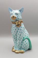 Herend - Figuur - Katze sitzend mit Schleife, Fishnet grün -, Antiek en Kunst, Antiek | Glas en Kristal
