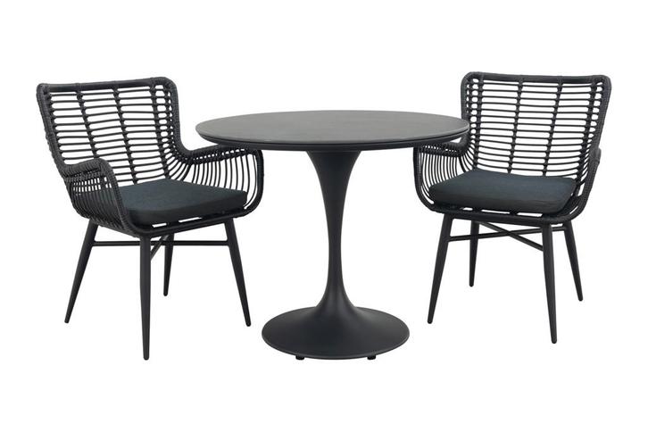 Jasmine/Toscara ronde bistroset Ø90 cm. - Zwart/Keramiek, Tuin en Terras, Tuinsets en Loungesets, Tuinset, Nieuw, Wicker, Verzenden