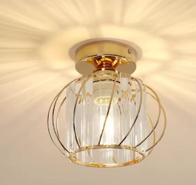 Moderne Kristallen Plafondlamp – Goud E27 Semi-Inbouwlamp, Huis en Inrichting, Lampen | Plafondlampen, Nieuw, Verzenden