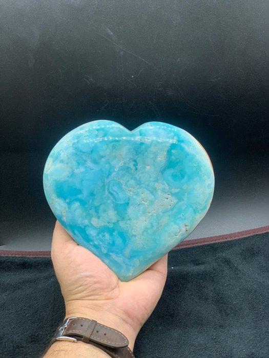 Blue Aragonite Hart - Hoogte: 170 mm - Breedte: 170 mm- 1290, Verzamelen, Mineralen en Fossielen