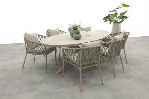 Sara/Ventaro ovale tuinset 240x115 cm. - Latte, Tuin en Terras, Tuinsets en Loungesets, Tuinset, Nieuw, Overige materialen, Verzenden