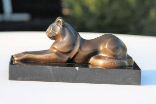 Beeld, liggende kat - 12 cm - brons marmer, Antiek en Kunst, Kunst | Designobjecten