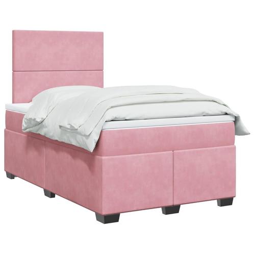 vidaXL Boxspring met matras fluweel roze 120x200 cm, Huis en Inrichting, Slaapkamer | Bedden, 120 cm, 200 cm, Twijfelaar, Nieuw