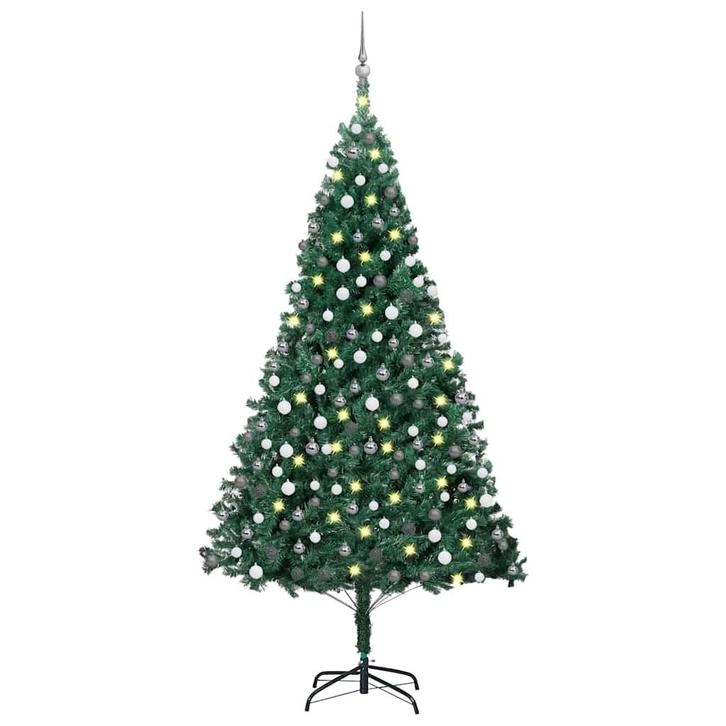 vidaXL Kunstkerstboom met verlichting en kerstballen 210 cm, Diversen, Kerst, Nieuw, Verzenden
