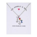 Fako Bijoux® - Ketting Op Kaart - Eenhoorn Regenboog Wit -, Verzenden, Nieuw