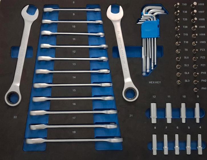 Ringratelsleutelset, dop, bit en inbusset 54DLG inlay foam, Doe-het-zelf en Verbouw, Gereedschap | Handgereedschap, Nieuw, Verzenden