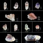 12 kwarts kristallen - Amethist, ijzerhoudend kwarts,