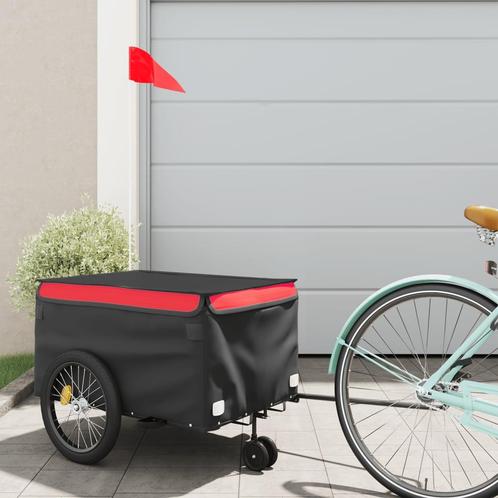 vidaXL Fietstrailer 30 kg ijzer zwart en rood, Fietsen en Brommers, Fietsaccessoires | Aanhangers en Karren, Nieuw, Verzenden