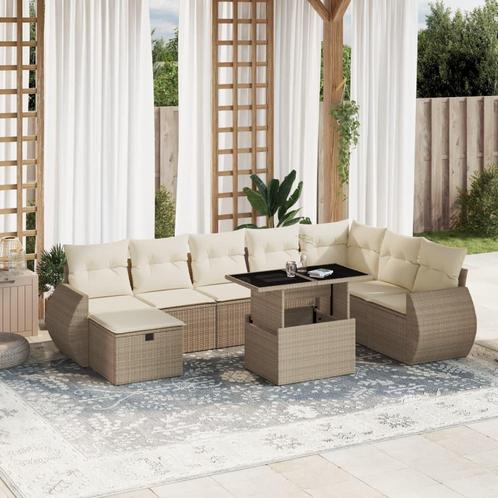 vidaXL 9-delige Loungeset met kussens poly rattan beige, Tuin en Terras, Tuinsets en Loungesets, Loungeset, Nieuw, Rotan, Verzenden