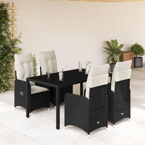 vidaXL 5-delige Bistroset met kussens poly rattan zwart, Tuin en Terras, Tuinsets en Loungesets, Nieuw, 4 zitplaatsen, Rotan, Verzenden