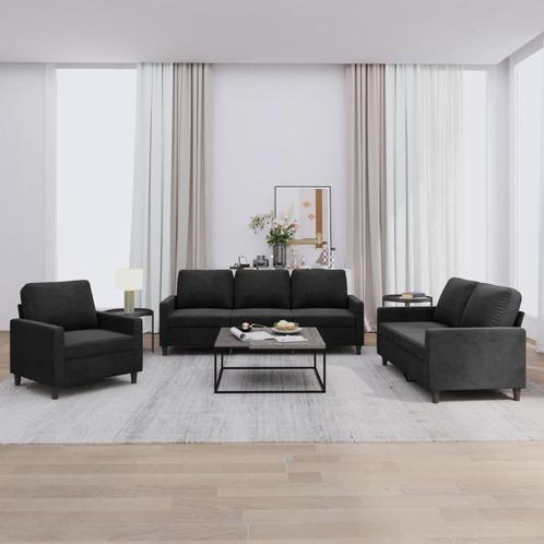 vidaXL 3-delige Loungeset met kussens fluweel zwart, Huis en Inrichting, Banken | Bankstellen, Nieuw, Stof, Vierpersoons of meer