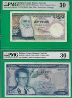 Belgisch-Congo. - 2 banknotes - both graded - various dates