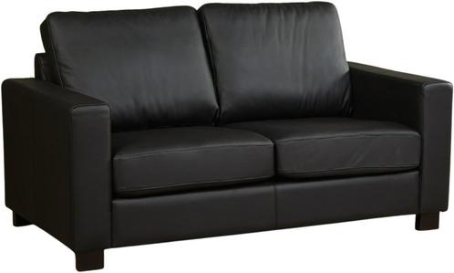Zwarte leren moderne 2-zitsbank - poot hout bruin - Toledo L, Huis en Inrichting, Banken | Bankstellen, 150 tot 200 cm, 75 tot 100 cm