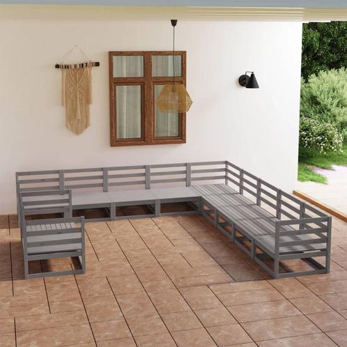 vidaXL 11-delige Loungeset massief grenenhout grijs, Tuin en Terras, Tuinsets en Loungesets, Loungeset, Nieuw, Verzenden
