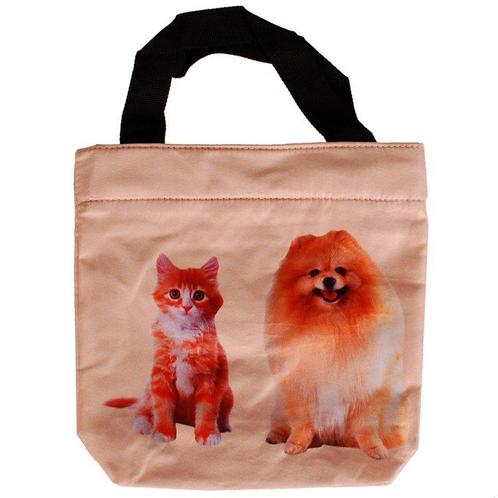 Schoudertasje/Handtasje ecru rode kat en hond - 21x21cm NIEU, Sieraden, Tassen en Uiterlijk, Tassen | Schoudertassen, Wit, Nieuw