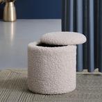 Zachte teddy poef | Wit | met opbergruimte | Ø36 cm, Huis en Inrichting, Banken | Voetenbanken en Poefen, Verzenden, Nieuw, Rond