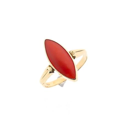 Vintage gouden ring met bloedkoraal (klassiek, geelgoud), Sieraden, Tassen en Uiterlijk, Ringen, Dame, Met edelsteen, Overige kleuren