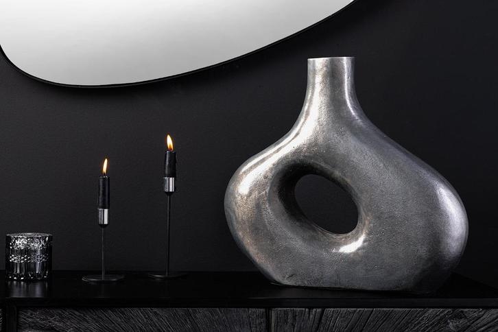 Handgemaakte vaas RING 40cm donkergrijs metalen decoratie, Huis en Inrichting, Woonaccessoires | Vazen, Ophalen of Verzenden