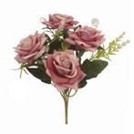 Zijde rozenboeket oud roze  27cm diamond rose bush vintage, Huis en Inrichting, Woonaccessoires | Kunstplanten en Kunstbloemen