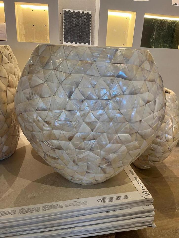 3x Luxe design bloembak parelmoer/schelpmozaïek – Uniek, Tuin en Terras, Bloembakken en Plantenbakken, 60 tot 100 cm, Nieuw, 60 cm of meer