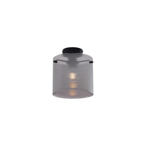 Art Deco plafondlamp zwart met smoke glas - Laura, Huis en Inrichting, Lampen | Plafondlampen, Nieuw, Metaal