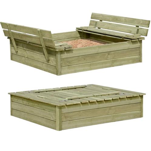 Houten zandbak 120 x 120 x 25 met zitbankjes, Kinderen en Baby's, Speelgoed | Buiten | Zandbakken, Nieuw, Ophalen of Verzenden