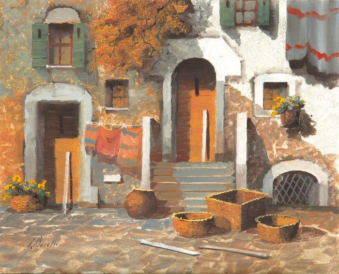 Guido Borelli - cortile san giuseppe, Antiek en Kunst, Kunst | Schilderijen | Modern