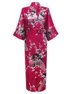 KIMU® Kimono Bordeauxrood 3/4 XS-S Yukata Satijn Onder de Kn, Nieuw, Carnaval, Maat 34 (XS) of kleiner, Ophalen of Verzenden