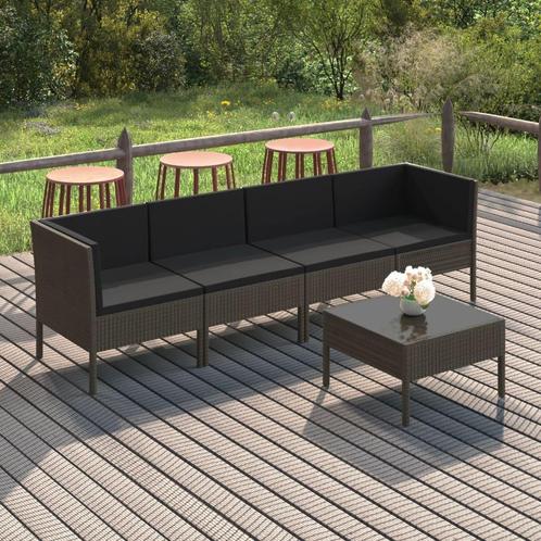 vidaXL 5-delige Loungeset met kussens poly rattan grijs, Tuin en Terras, Tuinsets en Loungesets, Loungeset, Nieuw, Rotan, Verzenden