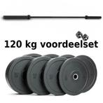 Halterset Bumper Plates 120 kg | Halterschijven | Gewichten, Sport en Fitness, Fitnessmaterialen, Nieuw, Halterschijven, Benen