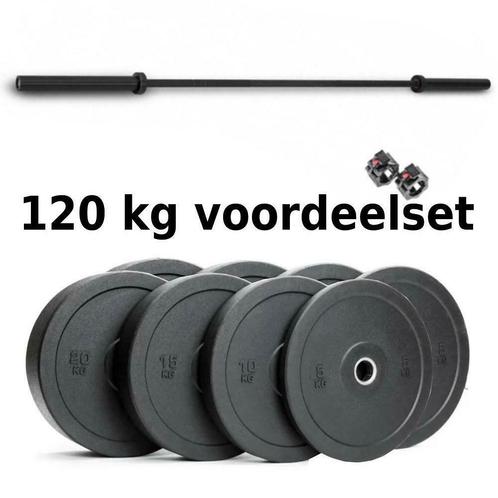 Halterset Bumper Plates 120 kg | Halterschijven | Gewichten, Sport en Fitness, Fitnessmaterialen, Halterschijven, Nieuw, Armen