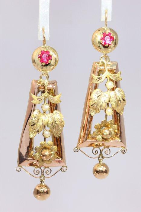 Oorbellen - 18 karaat Geel goud, Roségoud - Parel - Strass,, Sieraden, Tassen en Uiterlijk, Oorbellen