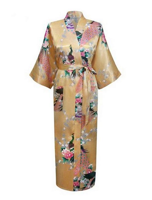 KIMU® Kimono Goud Maxi XL-XXL Yukata Satijn Lang Lange Goude, Kleding | Dames, Carnavalskleding en Feestkleding, Nieuw, Maat 46/48 (XL) of groter