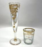 Antiek met emaille champagne flute en glas - Drinkglas -, Antiek en Kunst, Antiek | Glas en Kristal