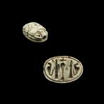 Oud-Egyptisch Speksteen Offer Scarab met Amun-trigram -