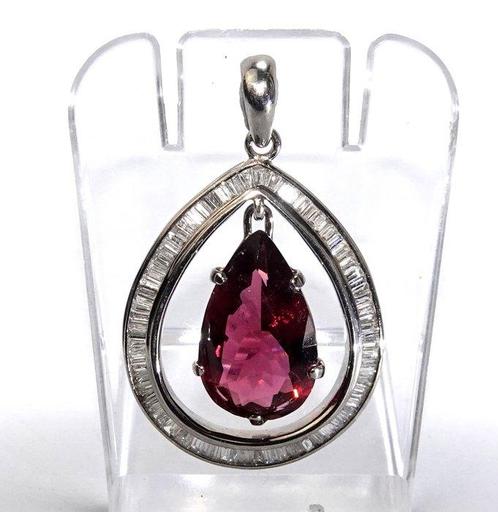Hanger - 18 karaat Witgoud - 12.00ct. tw. Toermalijn -, Sieraden, Tassen en Uiterlijk, Antieke sieraden