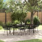 vidaXL 7-delige tuinset met eettafel en stoelen in zwart, Tuin en Terras, Verzenden, Nieuw, Rotan, Tuinset