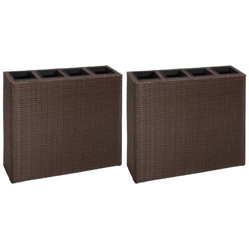 vidaXL Plantenbak verhoogd met 4 potten 2 st poly rattan, Tuin en Terras, Bloembakken en Plantenbakken, 60 tot 100 cm, Nieuw, Kunststof