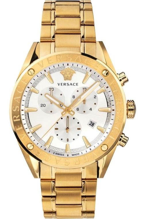Versace VEHB00719 V-Chrono heren horloge goud 44 mm, Sieraden, Tassen en Uiterlijk, Horloges | Heren, Staal, Nieuw, Staal, Overige merken