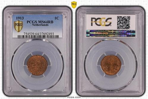 Koningin Wilhelmina 1 cent 1913 MS64 RB ongezwart PCGS, Postzegels en Munten, Munten | Nederland, Losse munt, 1 cent, Koningin Wilhelmina