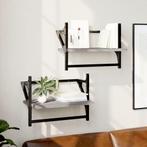 vidaXL Wandschappen met stangen 2 st 40x25x30 cm grijs, Huis en Inrichting, Woonaccessoires | Wandplanken en Boekenplanken, Verzenden