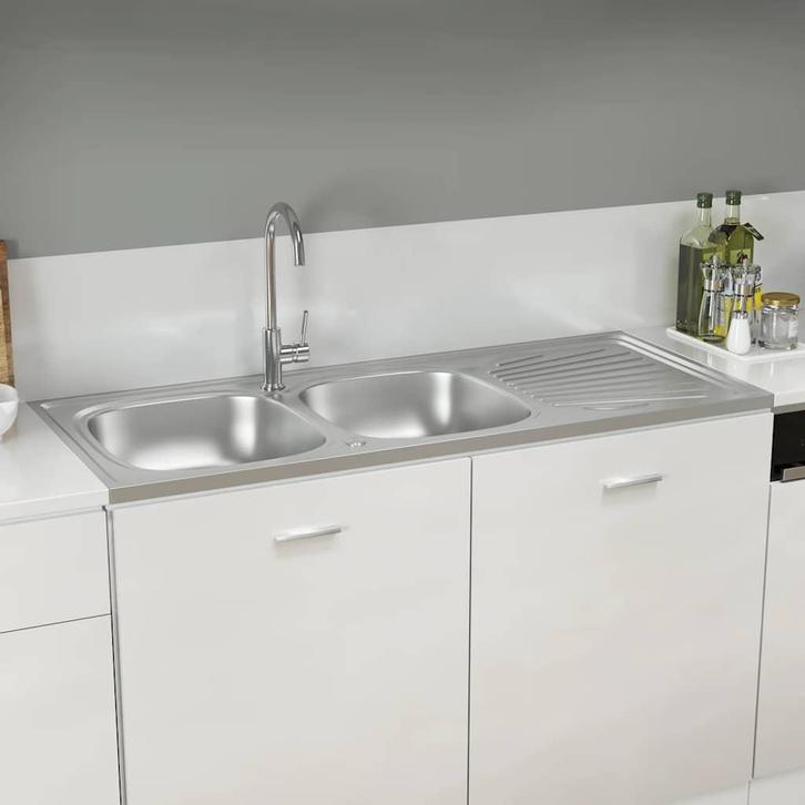 vidaXL Gootsteen dubbele bak 1200x600x155 mm roestvrij staal, Doe-het-zelf en Verbouw, Sanitair, Nieuw, Verzenden